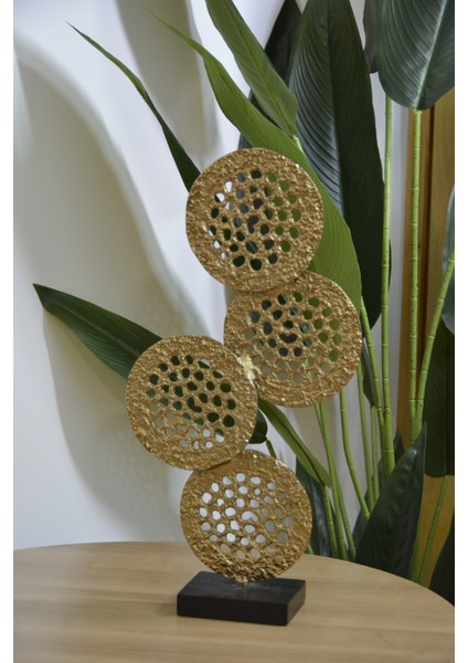 Dekoratif Alüminyum Döküm Obje 4 Lü Disk Gold 51 cm