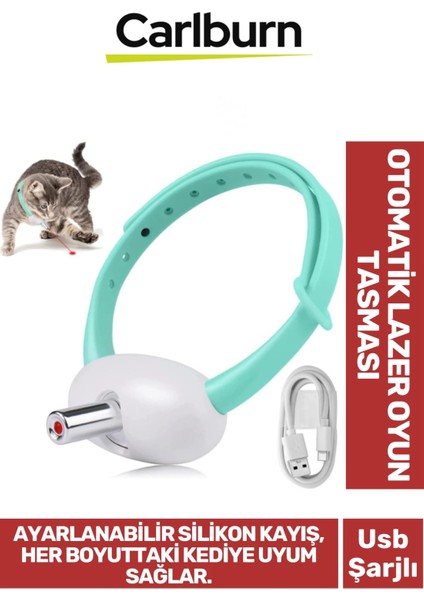 Premium USB Şarjlı Ayarlanabilir Silikon Kayış 2 Modlu Otomatik Kapanma Kedi Lazer Oyun Tasması