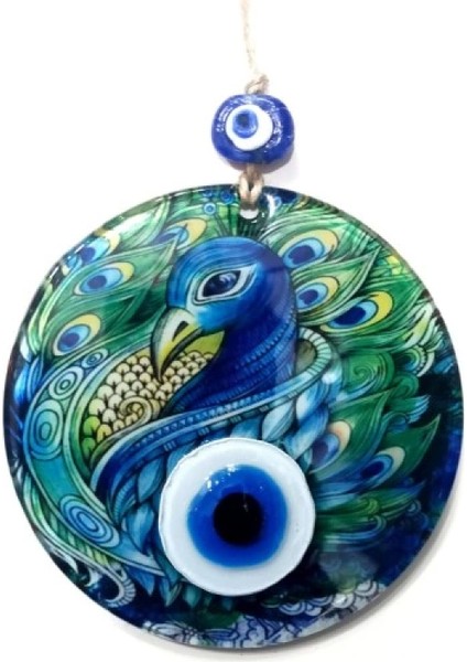Tavus Kuşu Desenli Füzyon Cam Nazar Boncuklu El Yapımı Duvar Süsü fiyatları
