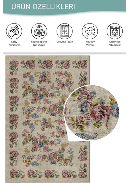 Florart Krem / Çok Renkli Vintage Dokulu Doğa Temalı Çiçekli Dokuma Tabanlı Şönil Halı Al 489 fırsatları