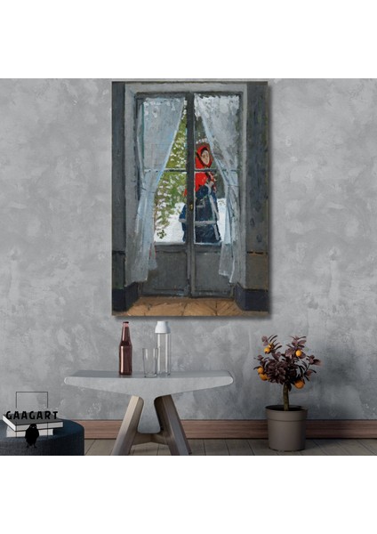 Tekli Dikey Kanvas Tablo Ünlü Eserler Claude Monet Kırmızı Pelerin