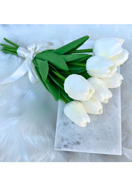 3 Lü Yapay Islak Lale Buket’i Gerçeksi Doku, Vazo Dekoratif Yapay Çiçek