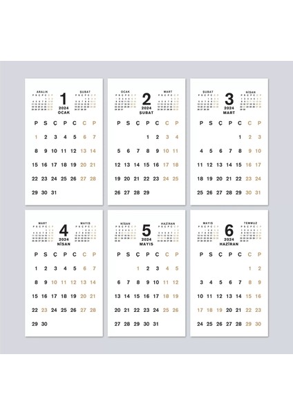 Haftalık Planlamalı Organizer Takvim, 2026 Masa Takvimi, Üçgen Takvim, Önceki ve Sonraki Aylar modelleri