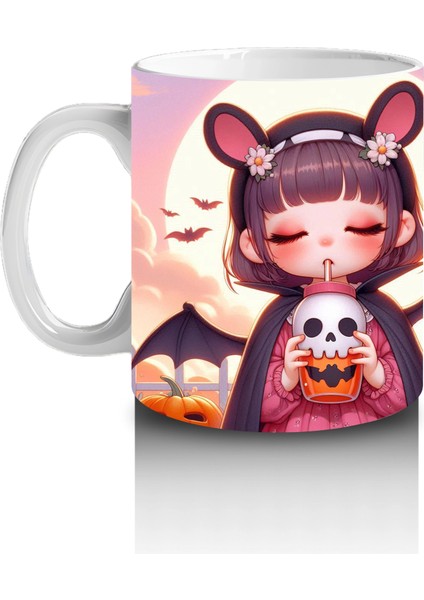 Sevimli Kostümlü Kız Çocuk Figürlü Tatlı Cadılar Bayramı Baskılı Kupa Bardak fiyatları