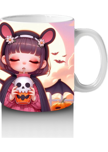 Sevimli Kostümlü Kız Çocuk Figürlü Tatlı Cadılar Bayramı Baskılı Kupa Bardak fırsatları