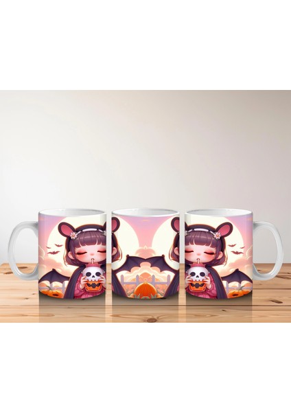 Sevimli Kostümlü Kız Çocuk Figürlü Tatlı Cadılar Bayramı Baskılı Kupa Bardak indirimleri