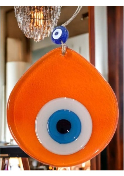 Mavi Nazar Boncuklu Şeffaf Turuncu Renk Nazar Boncuklu Damla Desen El Yapımı Duvar Süsü modelleri