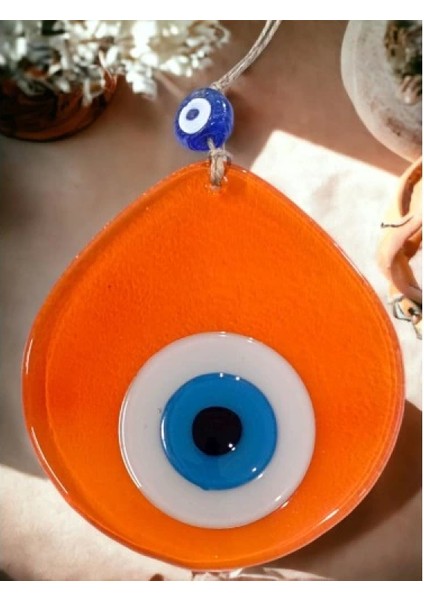 Mavi Nazar Boncuklu Şeffaf Turuncu Renk Nazar Boncuklu Damla Desen El Yapımı Duvar Süsü indirimleri