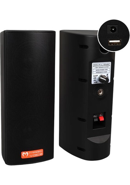 Magicvoice Mv-26 2x7.5 cm 50 Watt Komütatörlü Hat Trafolu Siyah Sütun Hoparlör (2'li Takım)