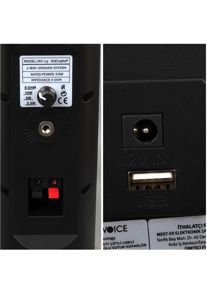 Magicvoice Mv-26 2x7.5 cm 50 Watt Komütatörlü Hat Trafolu Siyah Sütun Hoparlör (2'li Takım) fırsatları