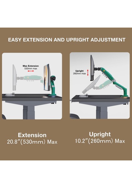 North Bayou Nb F80 (2025 Yeni Model) Amortisörlü Tekli Monitör Standı Yeşil (17-30 Inç)-(2-9 Kg)