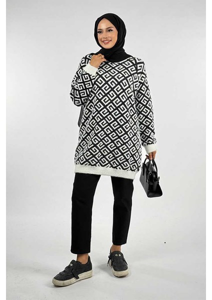 Desenli Bisiklet Yaka Tunik 18326 Ekru