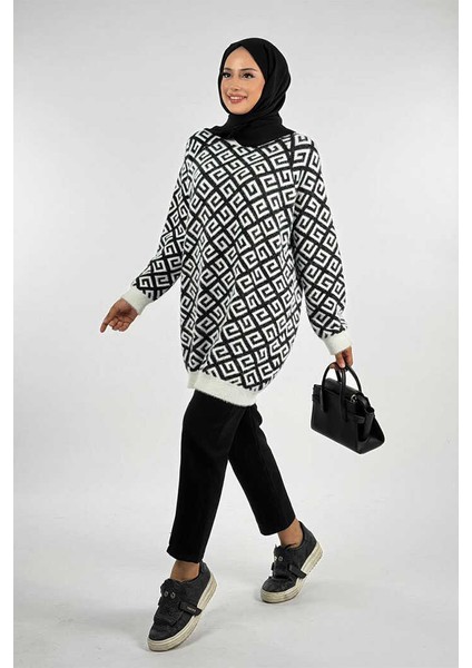 Desenli Bisiklet Yaka Tunik 18326 Ekru modelleri