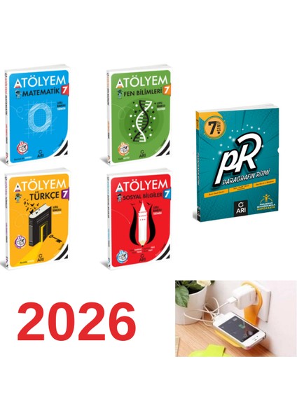 Arı 7 Sınıf Atölyem Matematik Fen Türkçe Sosyal + Arı Paragrafın Ritmi Set Priz Tutucu Hediye