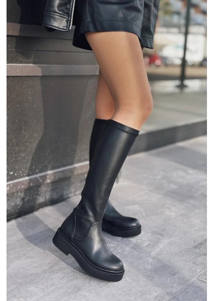 Rontes Mat Deri Streç Kadın Çizme Siyah fiyatları