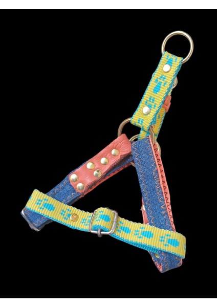 Köpek Göğüs Tasması Minik Irk Mavi Kot Göğüs ölçüsü:28-40cm Ayarlamalı Dog Harness Gt2-39