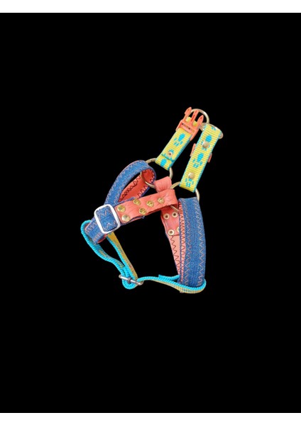 Köpek Göğüs Tasması Minik Irk Mavi Kot Göğüs ölçüsü:28-40cm Ayarlamalı Dog Harness Gt2-39 indirimleri