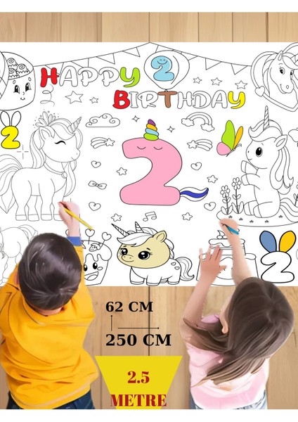 2 Yaş Doğum Günü Partisi Unicorn Temalı 2.5 M Dev Boyama Kağıdı | Eğitici Oyuncak, Kitap, Hediye modelleri