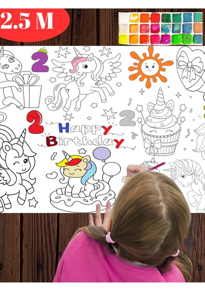 2 Yaş Doğum Günü Partisi Unicorn Temalı 2.5 M Dev Boyama Kağıdı | Eğitici Oyuncak, Kitap, Hediye fırsatları