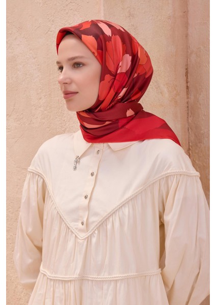 Tivil Saf İpek Eşarp 4100 - 31 Bordo Karışık Desen