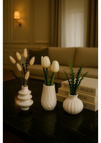 3’lü El Yapımı Vazo Seti | Minimalist Dekoratif Masa Üstü Vazo