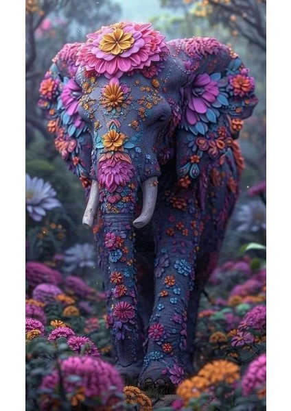 Çiçek Desenli Fil Ev Duvar Salon Güzellik Salonu Ofis Dükkan Dekarasyon Kanvas Tablo fiyatları