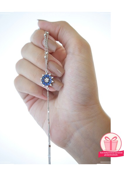 Kadin 925 Ayar Gümüş Renkli Kar Tanesi Safir Taşlı Bileklik fiyatları