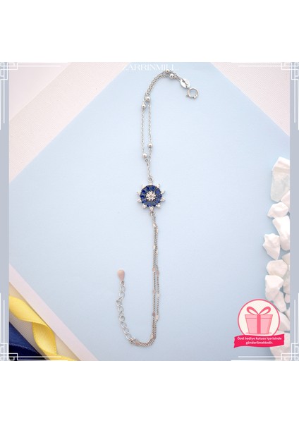 Kadin 925 Ayar Gümüş Renkli Kar Tanesi Safir Taşlı Bileklik modelleri