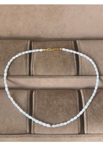 14 Ayar Altın Top Detaylı Doğal Sedef Taşlı Altın Kolye Şans Kolyesi