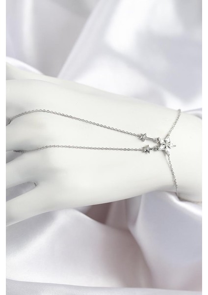 Pirinç Zirkon Taşlı Yıldız Model Gümüş Renk Şahmeran - TJ-SN711