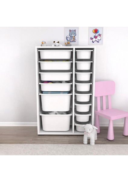 14 Sepetli Çok Amaçlı Oyuncak Dolabı - Beyaz - 109X30X69,5 cm fiyatları