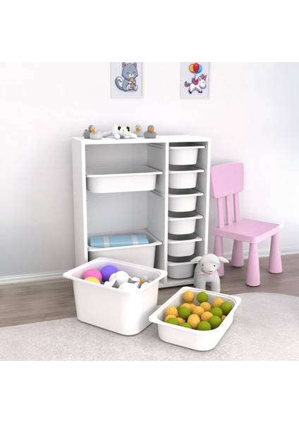 10 Sepetli Çok Amaçlı Oyuncak Dolabı - Beyaz - 83x30x69,5 cm