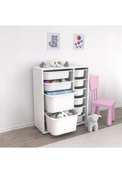 10 Sepetli Çok Amaçlı Oyuncak Dolabı - Beyaz - 83x30x69,5 cm fiyatları