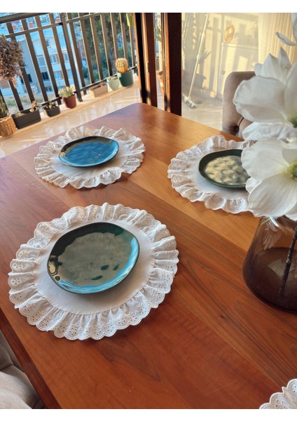 Natürel Ham Keten Fisto Fırfırlı Supla Takımı Amerikan Servis 6 Adet fiyatları