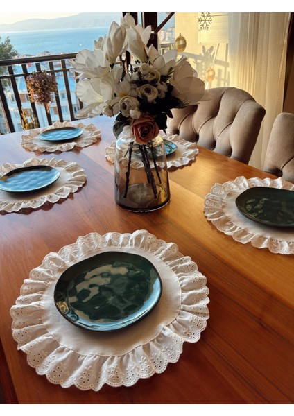 Natürel Ham Keten Fisto Fırfırlı Supla Takımı Amerikan Servis 6 Adet modelleri