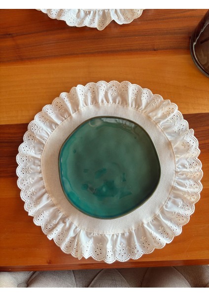 Natürel Ham Keten Fisto Fırfırlı Supla Takımı Amerikan Servis 6 Adet fırsatları