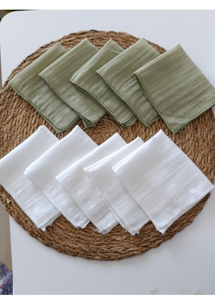 10’lu Paket Çift Kat Dokuma Müslin Bebek Ağız Mendili %100 Pamuk 20X20 cm