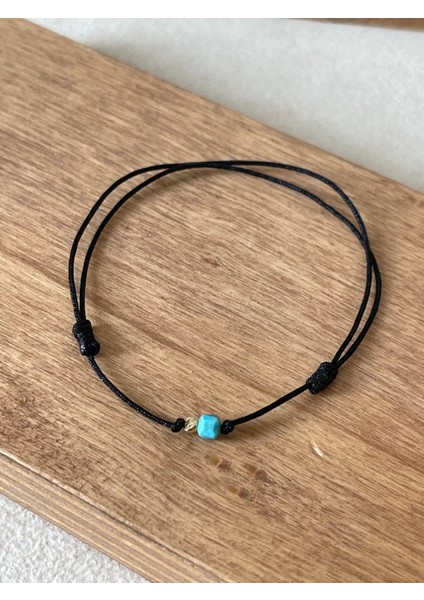 14 Ayar Altın Dorika Detaylı Doğal Firuze Taşlı El Işi Şans Bilekliği