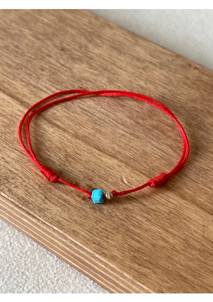 14 Ayar Altın Dorika Detaylı Doğal Firuze Taşlı El Işi Şans Bilekliği