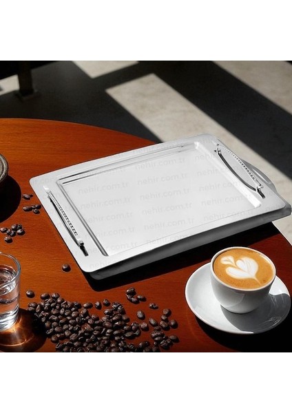 Rana Paslanmaz Çelik Tepsi Kahve Tepsisi - Servis Tepsisi 36X26 Cm.