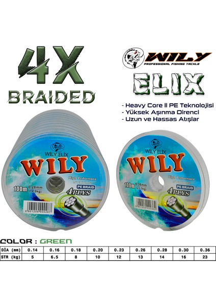 Elix 4 Kat Ip Misina Yeşil 100 mt Devamlı 0,28 mm