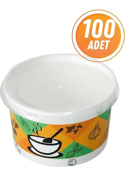 Karton Çorba Kasesi Kapaklı 100 Adet 16 Oz