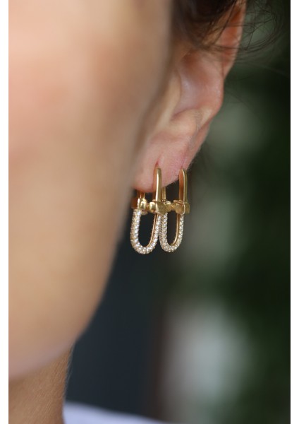 14 Ayar Altın Taş Detaylı Bisiklet Zincir Küpe modelleri