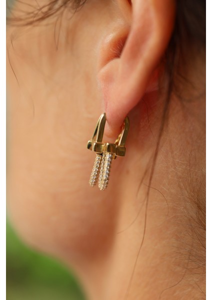 14 Ayar Altın Taş Detaylı Bisiklet Zincir Küpe indirimleri