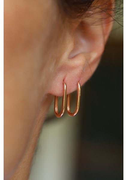 14 Ayar Altın Rose Yuvarlak Kenarlı Uzun Halka Küpe