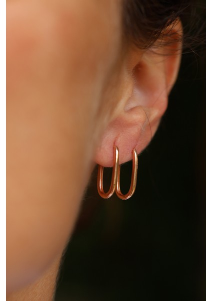 14 Ayar Altın Rose Yuvarlak Kenarlı Uzun Halka Küpe fiyatları