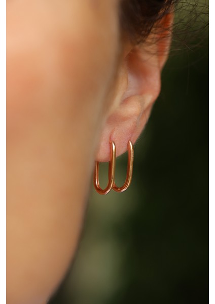 14 Ayar Altın Rose Yuvarlak Kenarlı Uzun Halka Küpe modelleri