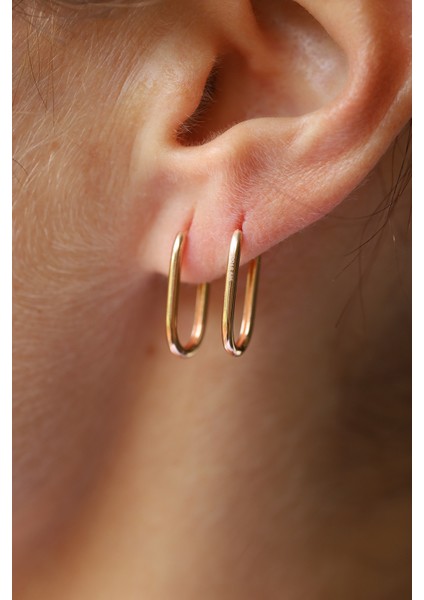 14 Ayar Altın Rose Yuvarlak Kenarlı Uzun Halka Küpe fırsatları