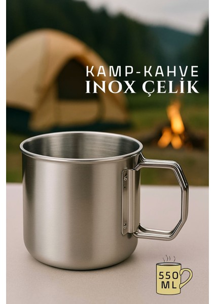 Inox Çelik Kamp Kupası - Kamp Bardağı 550 ml 722048