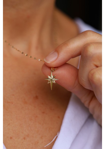 14 Ayar Altın Bombeli Yuvarlak Kenar Detaylı Kutup Yıldızı Kolye Ucu fiyatları